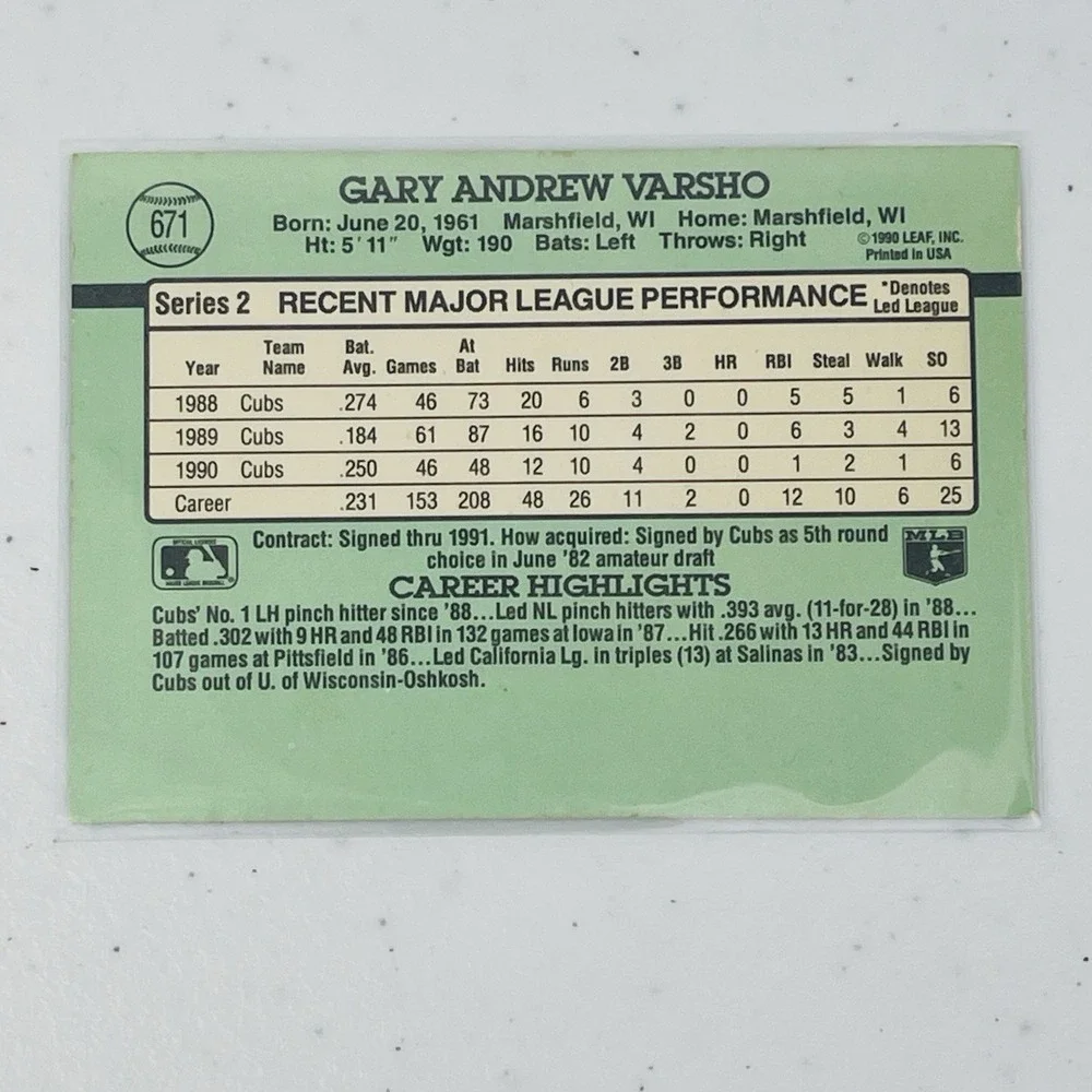 Gary Varsho 671 Donruss 1991 MLB Baseball Trading Card